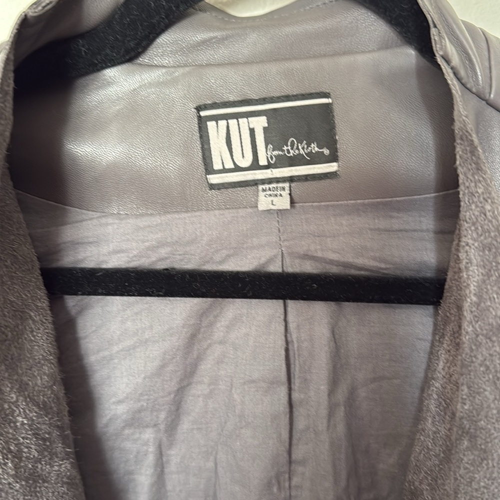 Kut from the Kloth Faux Leather Jacket Grey/Brown Sz Large Women’s EUC - Picture 3 of 12